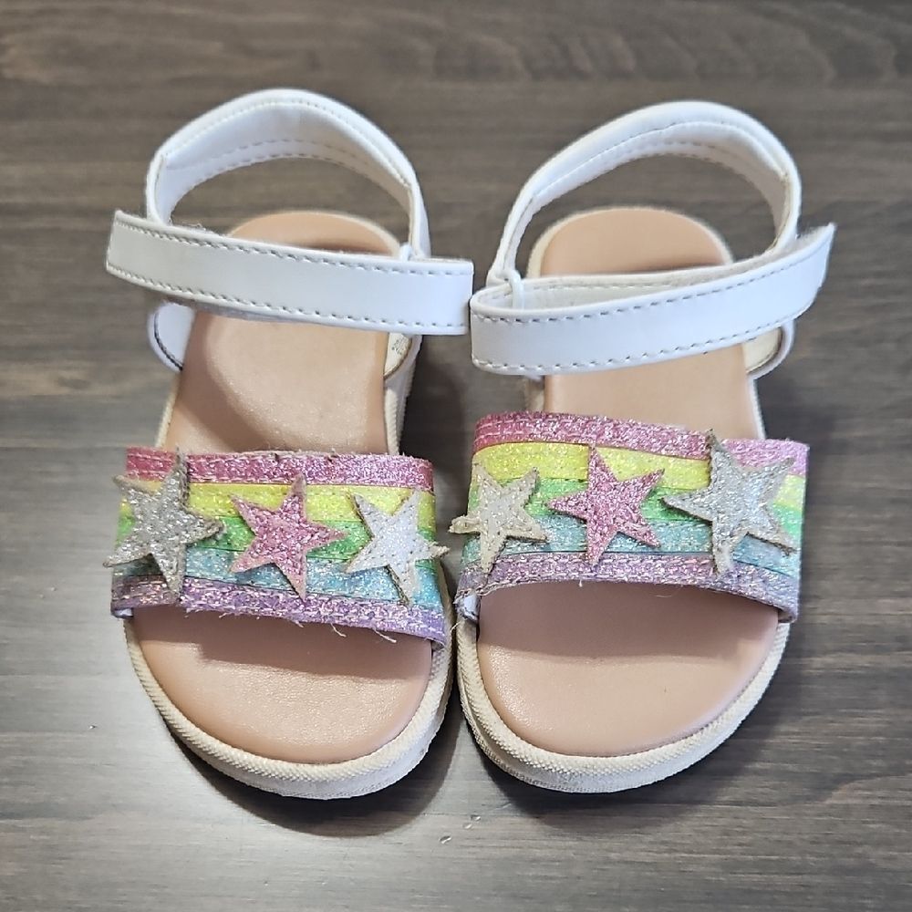 Wonder Nation Rainbow Glitter Star Sandals Toddler Girl Size 4